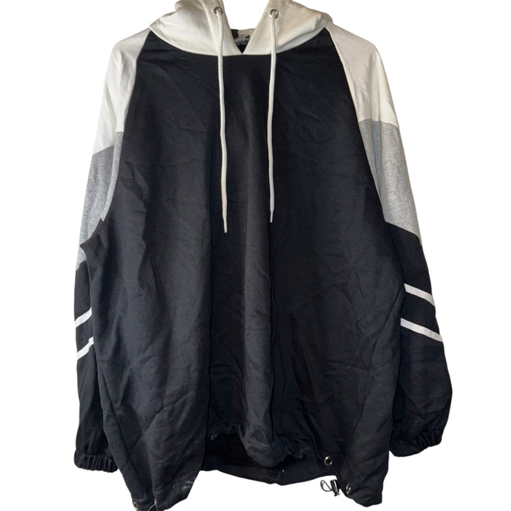 Boohoo Color Block Stripe Detail Oversized Hoodie black/white/grey (XL)